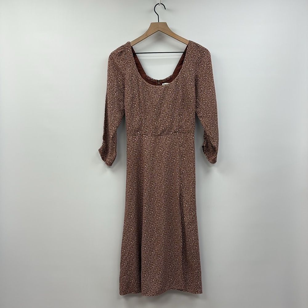 NWOT Abercrombie & Fitch Woven Speckled Dot A-Line Slit Midi Dress Rust XS - Picture 1 of 8